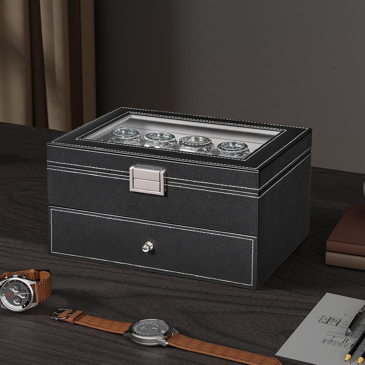 BEWISHOME Caja de reloj, organizador de caja de reloj de 20 ranuras...
