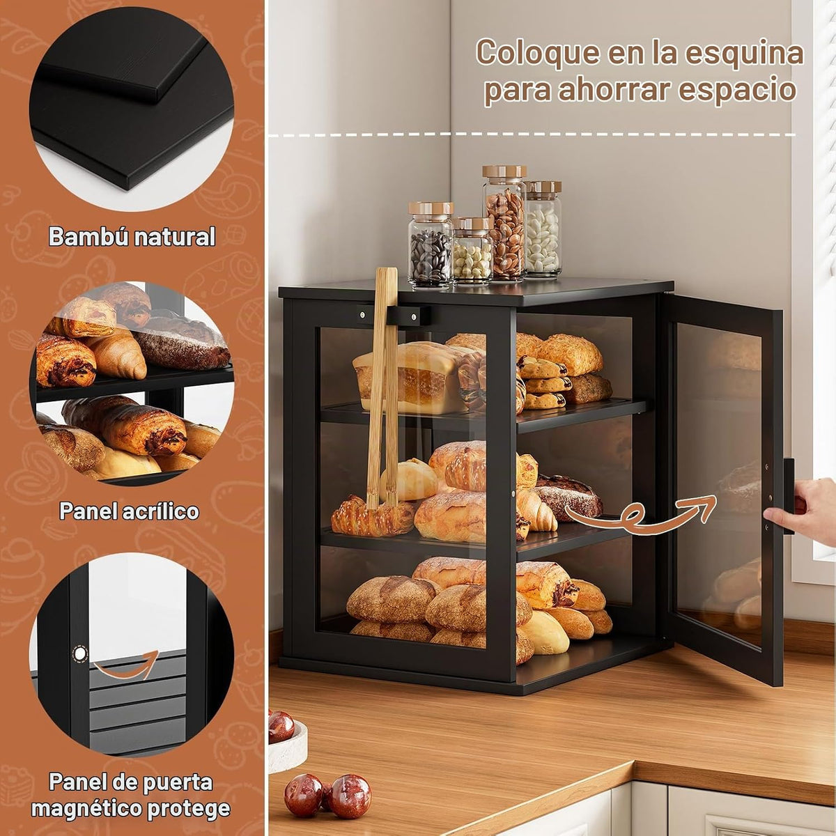 WOWLIVE Caja de pan para encimera de cocina, contenedor de almacena...