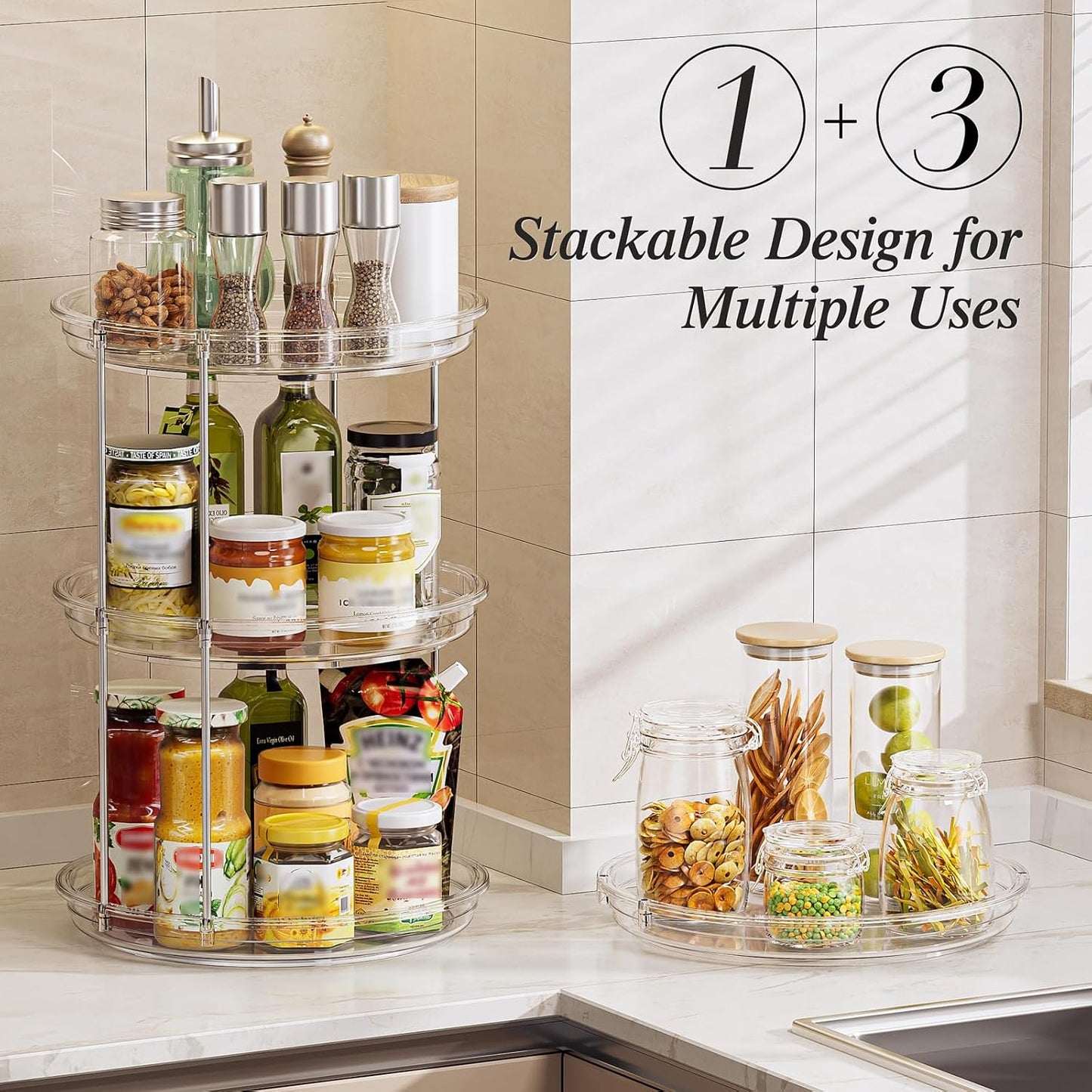 LAMU Paquete de 4 platos giratorios Lazy Susan de 2 niveles de 10.6...