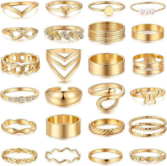 iF YOU Juego de 25 anillos dorados de nudillos para mujer, anillos...