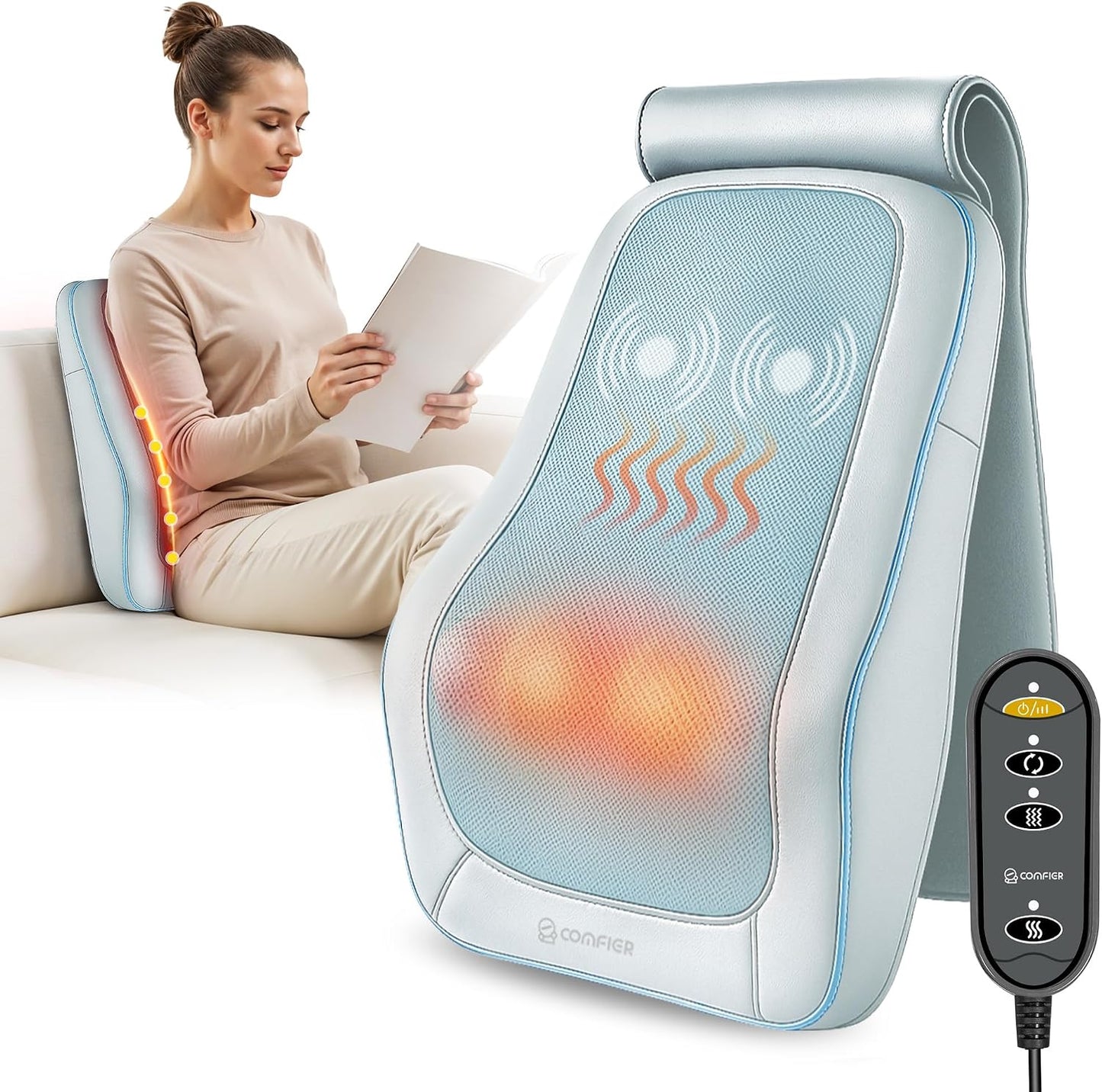COMFIER Masajeador de espalda Shiatsu con calor, masajeador de cuel...