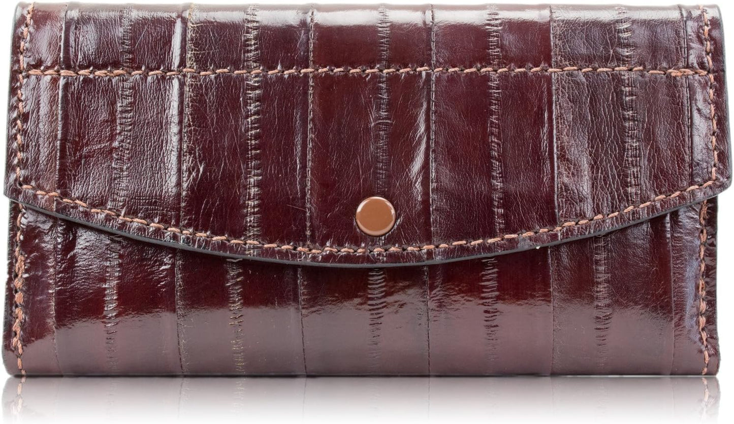 Cartera de mano de piel auténtica de anguila, Marrón
