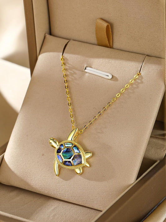 Collar de tortuga marina PRAYMOS para mujer, plata de ley 925, conc...