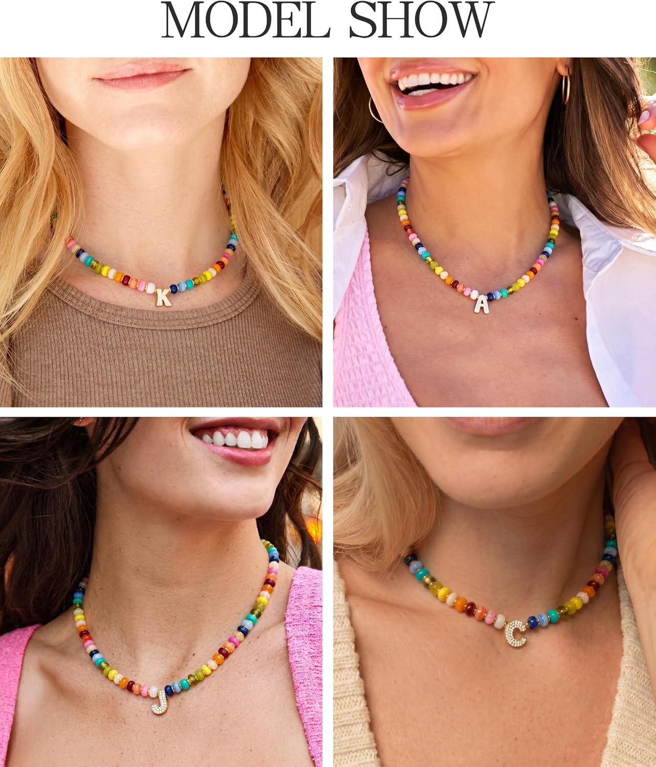 TENTMENTISE Collar con inicial de cuentas coloridas para mujer, col...