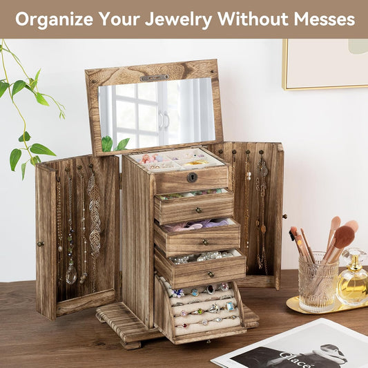 Miratino Joyeros para mujer, caja organizadora grande de madera de...