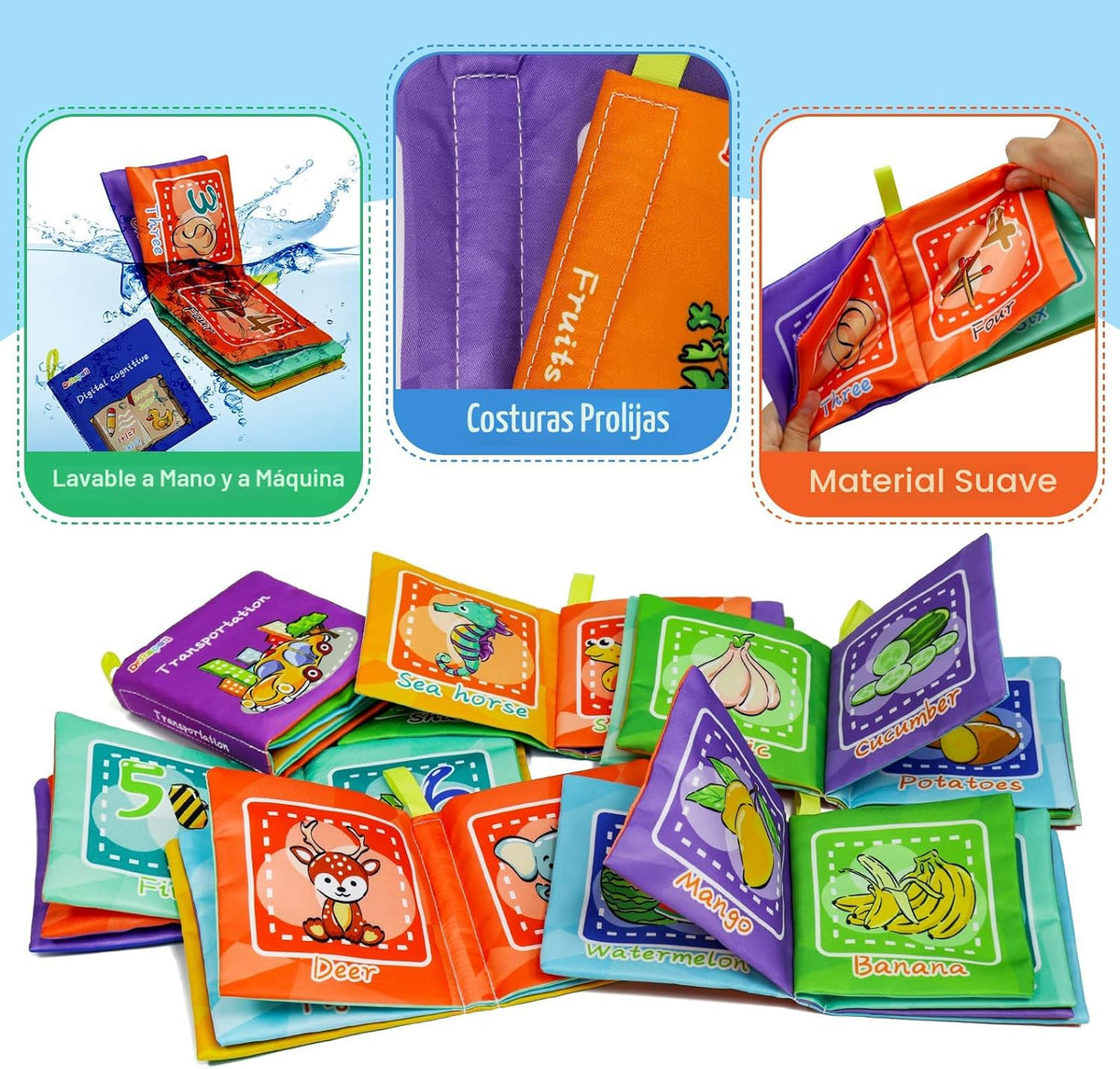 Dr.Rapeti Libros de Tela Suave para Bebés Libros de Baño Paquete de...