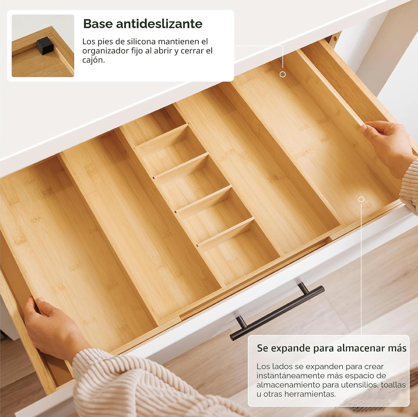 KitchenEdge Organizador de cajones de cocina ajustable para utensil...
