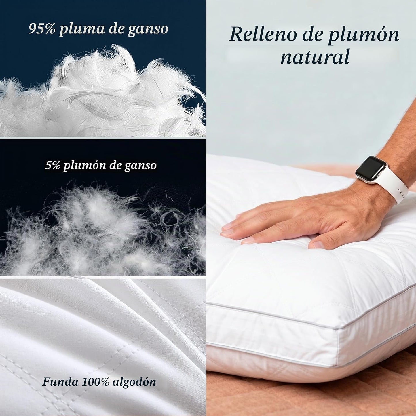 puredown® - Juego de 2 almohadas con plumón y plumas de ganso con r...