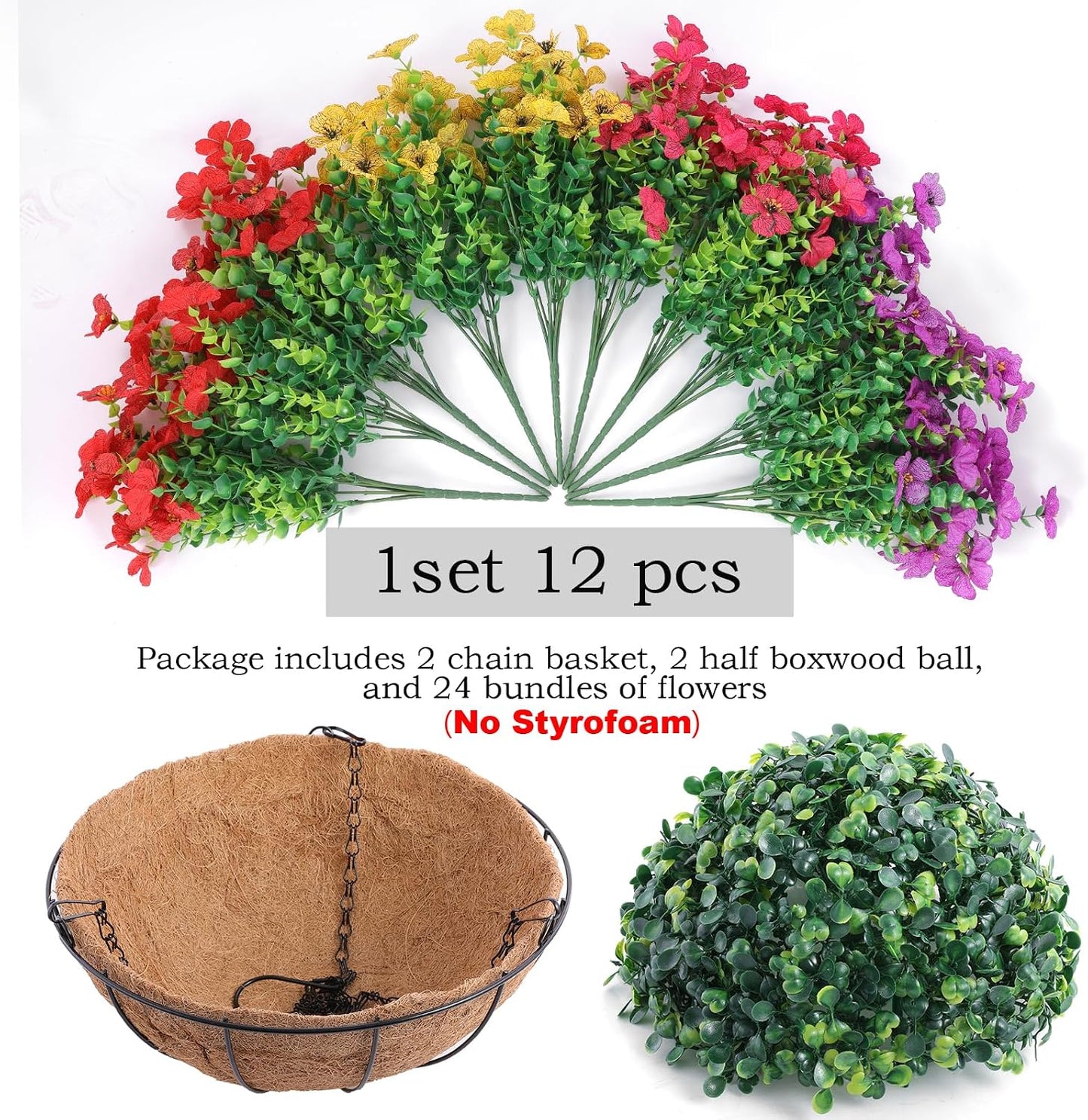 Hananona Juego de 2 flores artificiales para exteriores con cesta c...