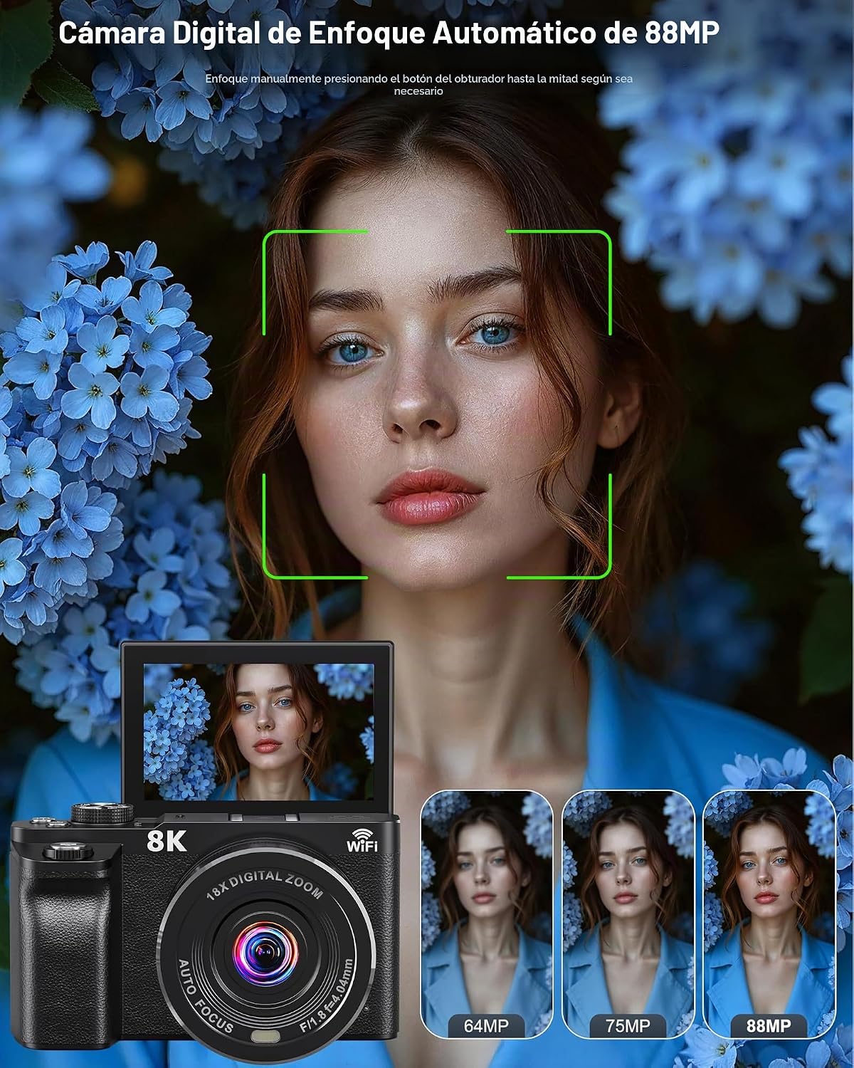 Cámara digital 8K, cámaras de 88 MP para fotografía, cámara WiFi pa...