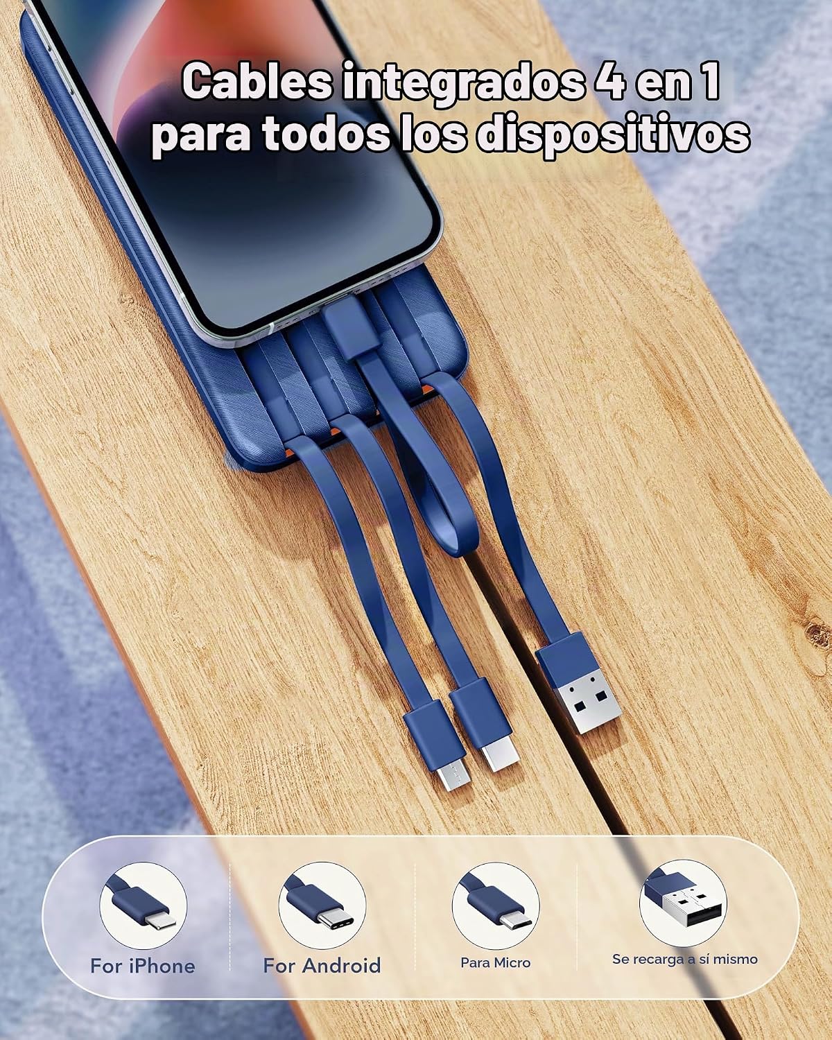 Charmast Cargador portátil de 20000mAh con cables incorporados, ban...