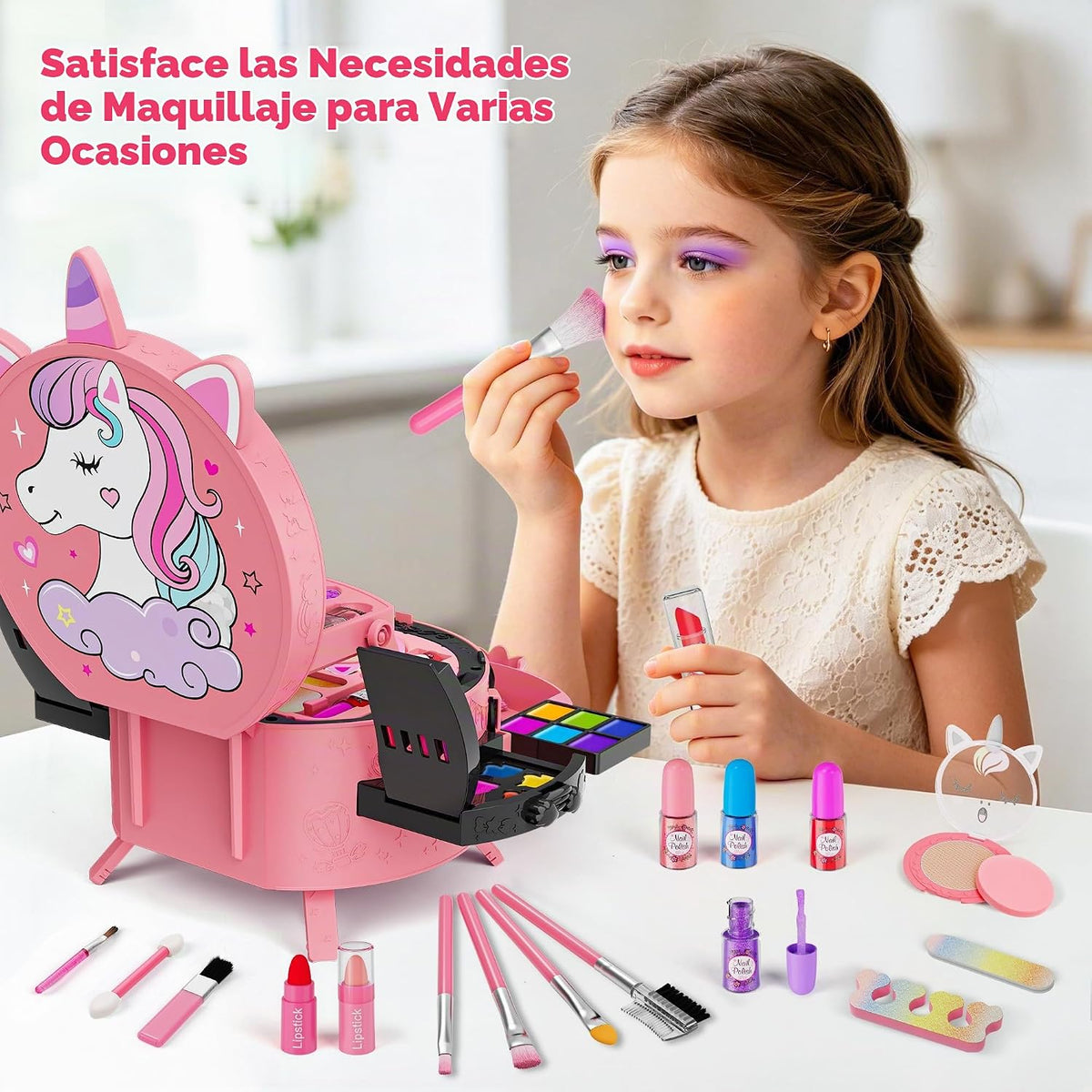 Kit de maquillaje de 59 piezas para niña, estuche de maquillaje lav...