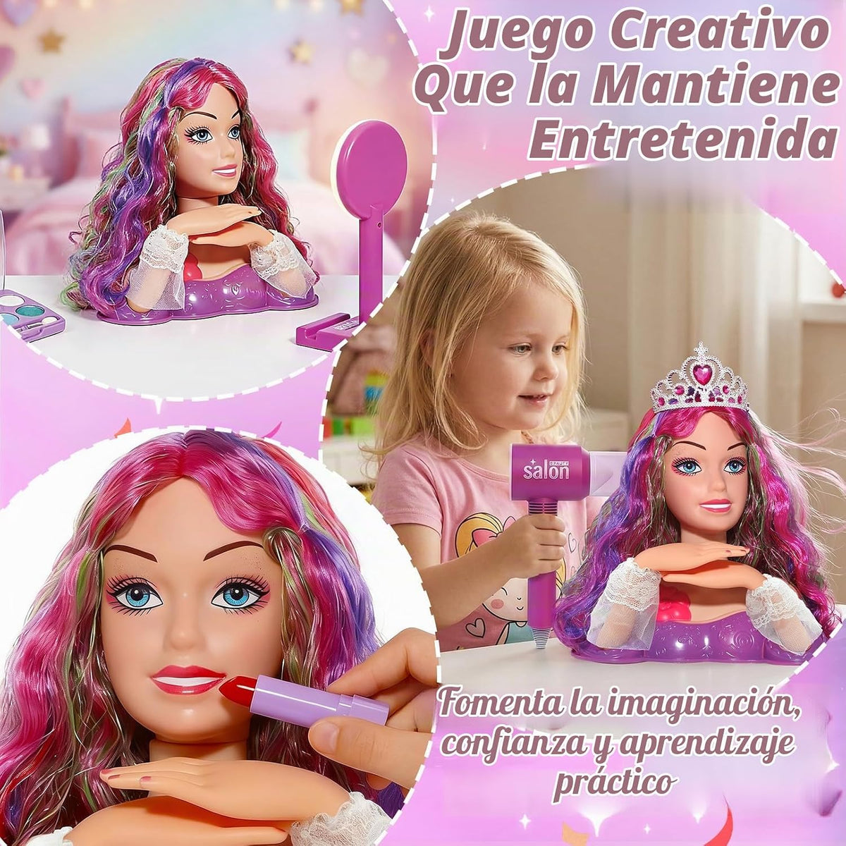 Kit de maquillaje de cabeza de muñeca de princesa para niñas, juego...