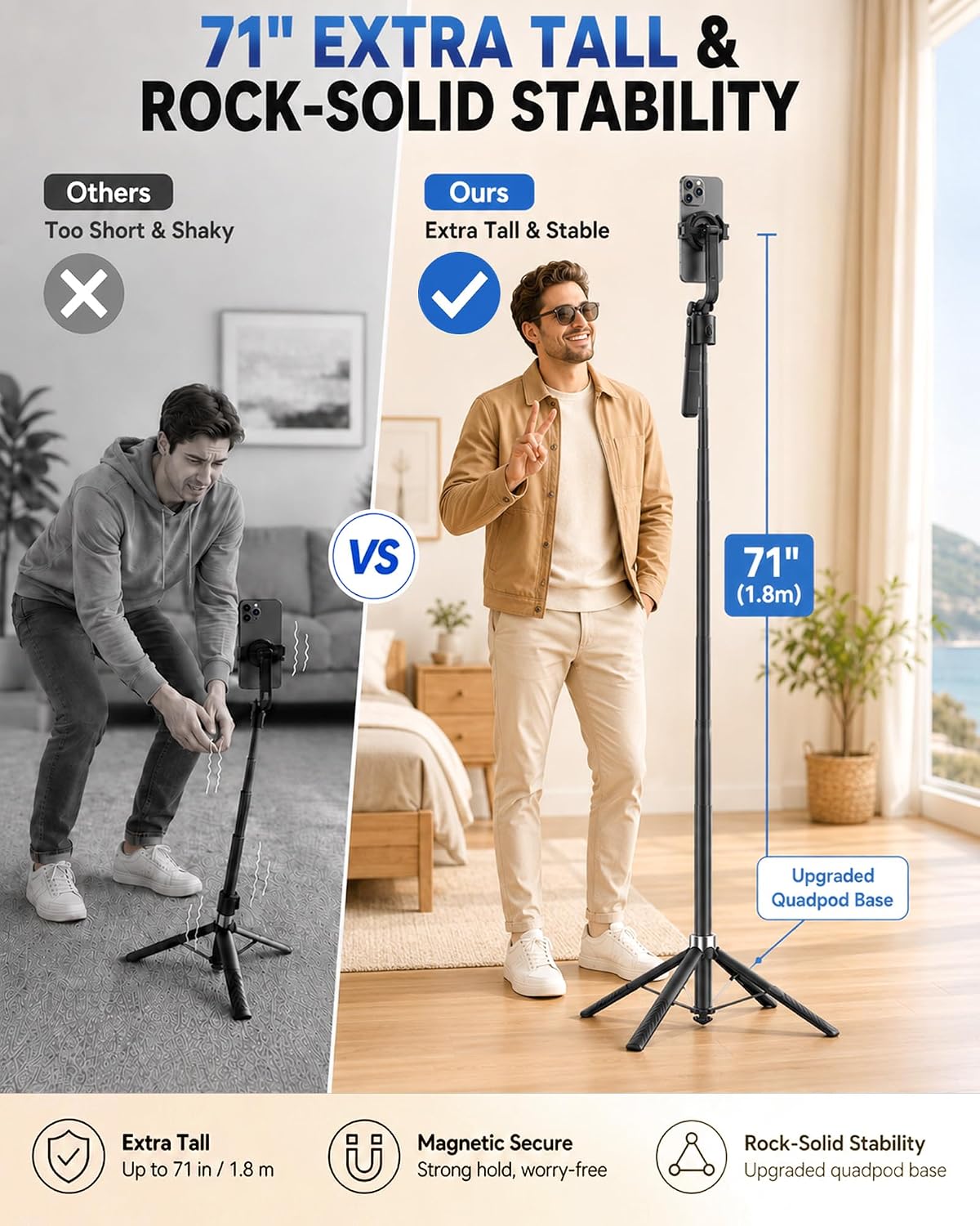 Oldshark Trípode de seguimiento automático de 71 pulgadas, luz desm...