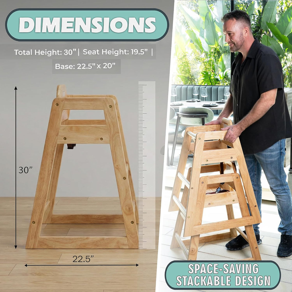 LA Baby Silla alta de madera \u2013 Trona de madera maciza estilo r...