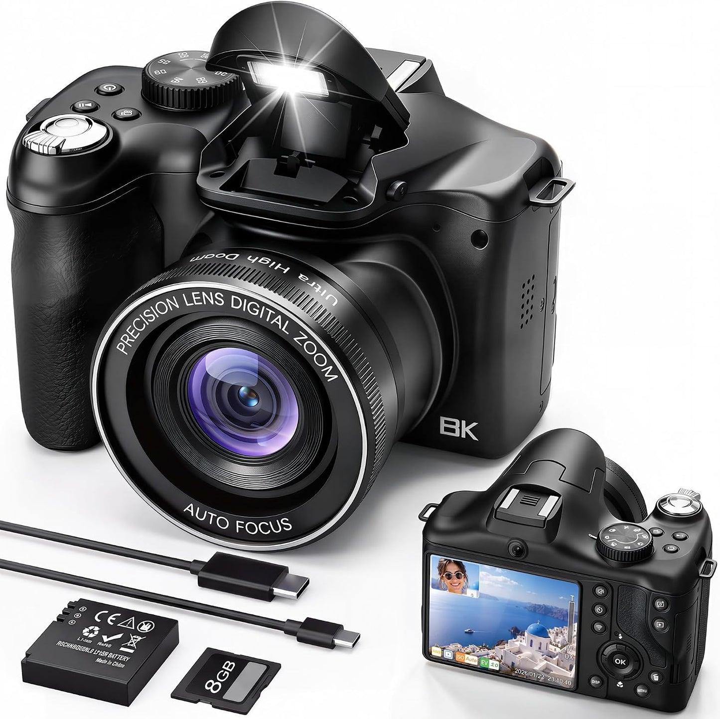 Cámara de vlogging 8K con grabación de doble vista, WiFi y cámaras...