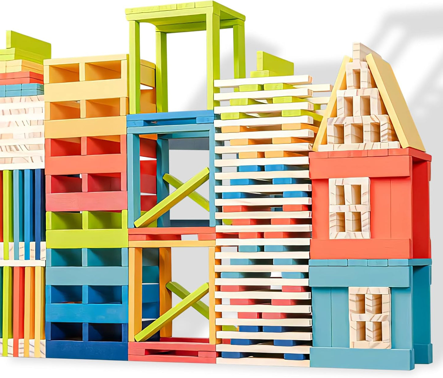 Kit de 300 tablones de construcción de madera arcoíris premium, jue...