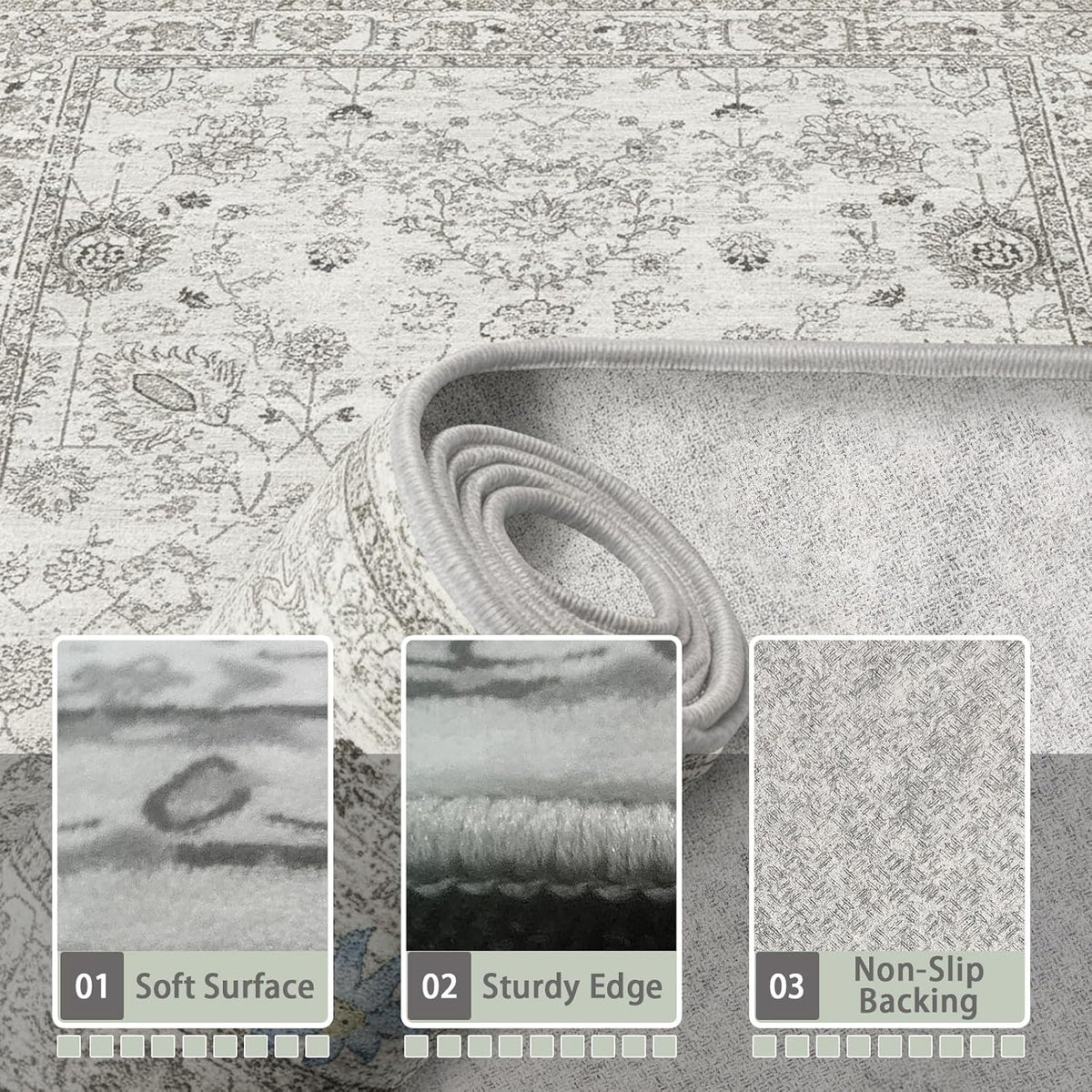 Babovid Alfombra gris de 5 x 8 para sala de estar y dormitorio | Es...