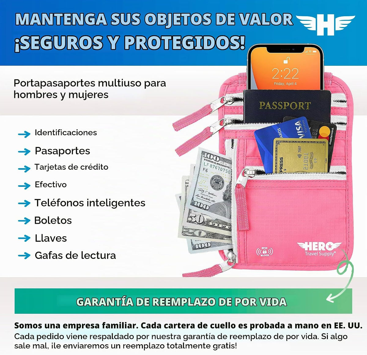 Cartera de Cuello HERO \u2013 Portapasaporte con Bloqueo RFID \u201...