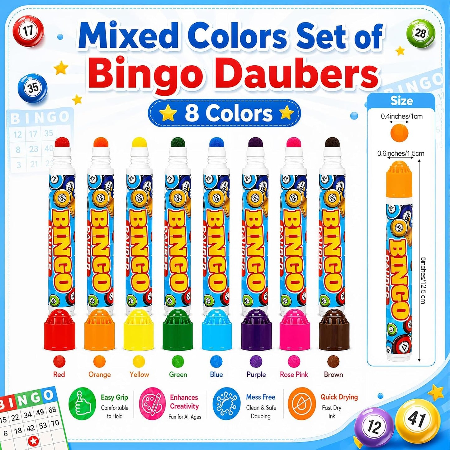 Crtiin Juego de 120 marcadores de puntos de Bingo Daubers de 0.4 on...
