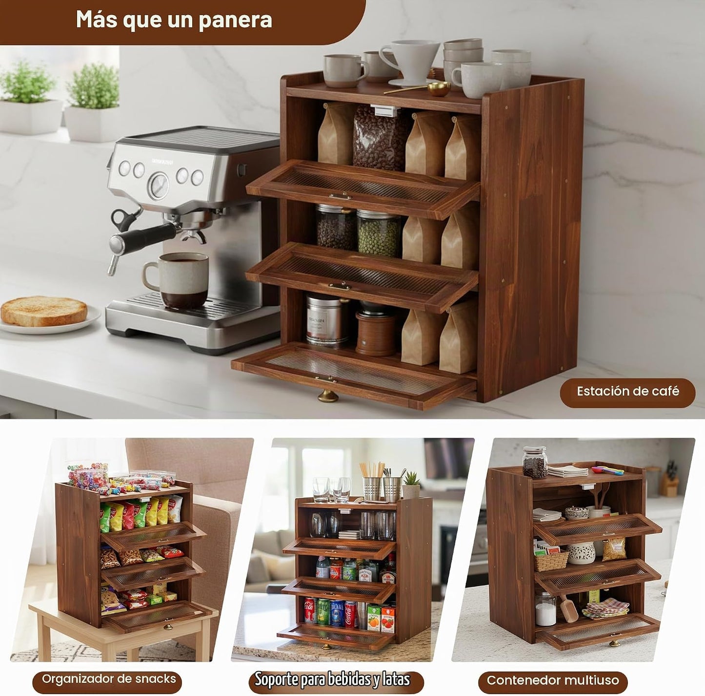 Panera para encimera de cocina, contenedor de almacenamiento de pan...