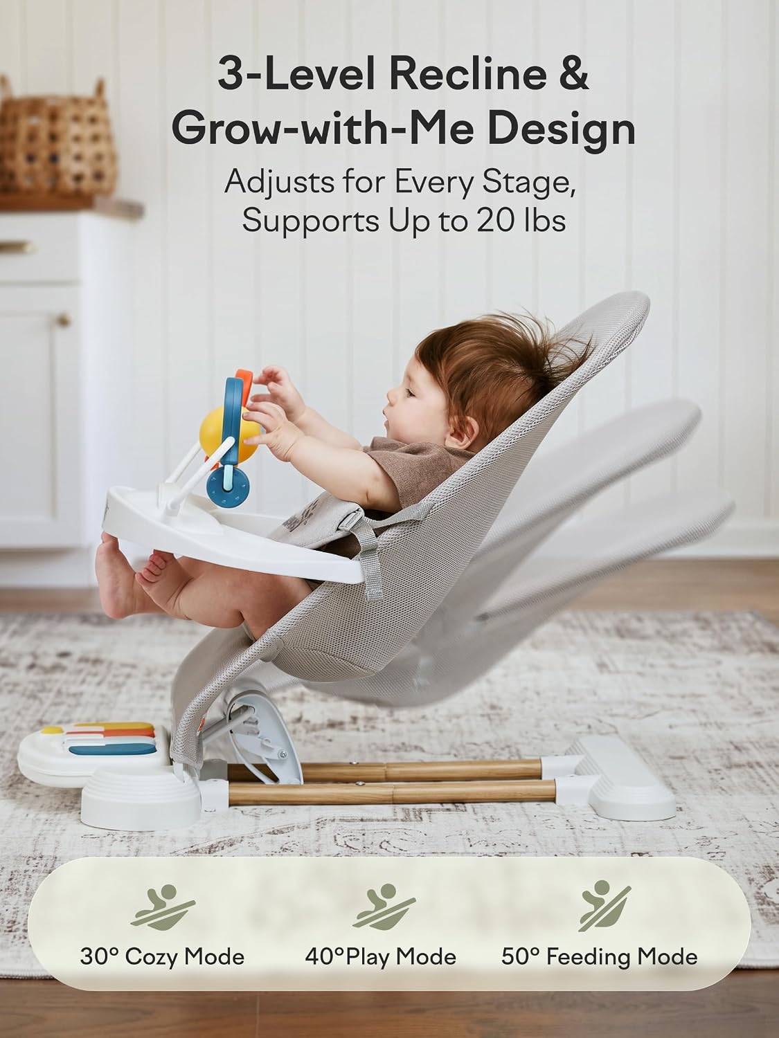 GROWNSY Hamaca para bebé con 3 posiciones reclinables, asiento para...