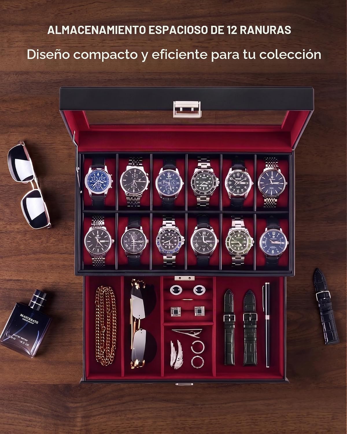 Lolalet Estuche para Reloj para Hombre, Joyero para Hombre con 12 R...