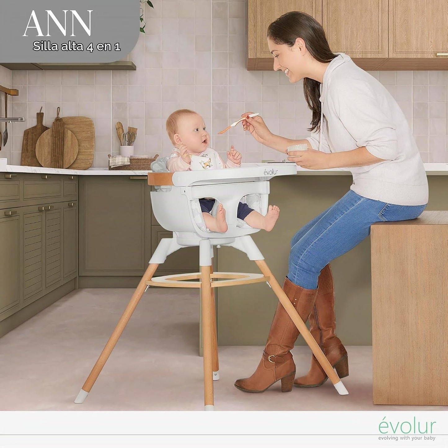 Evolur Ann - Silla alta 4 en 1 para bebé y niño, asiento giratorio...