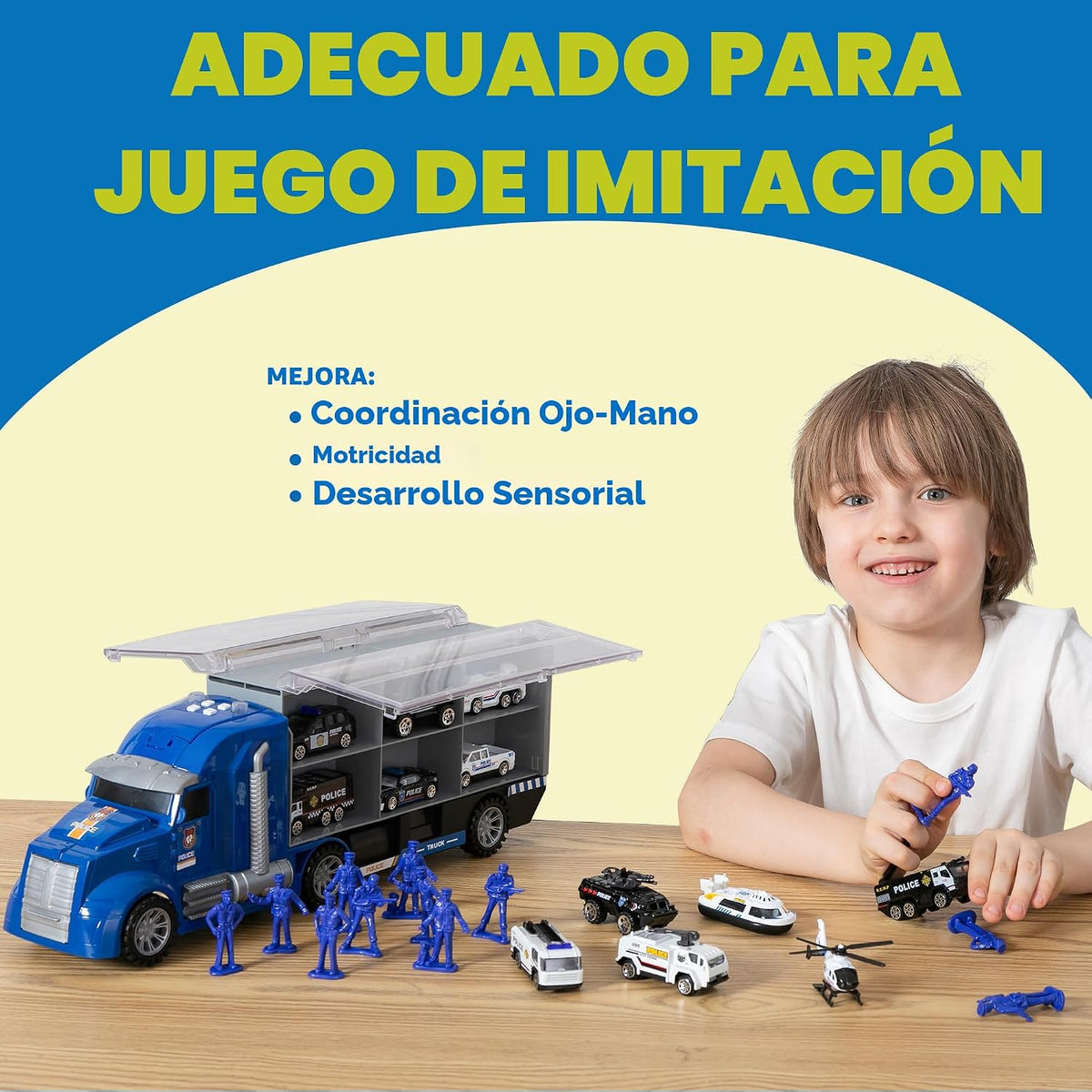 JOYIN Juego de camión de rescate de policía 25 en 1 con sonidos y l...