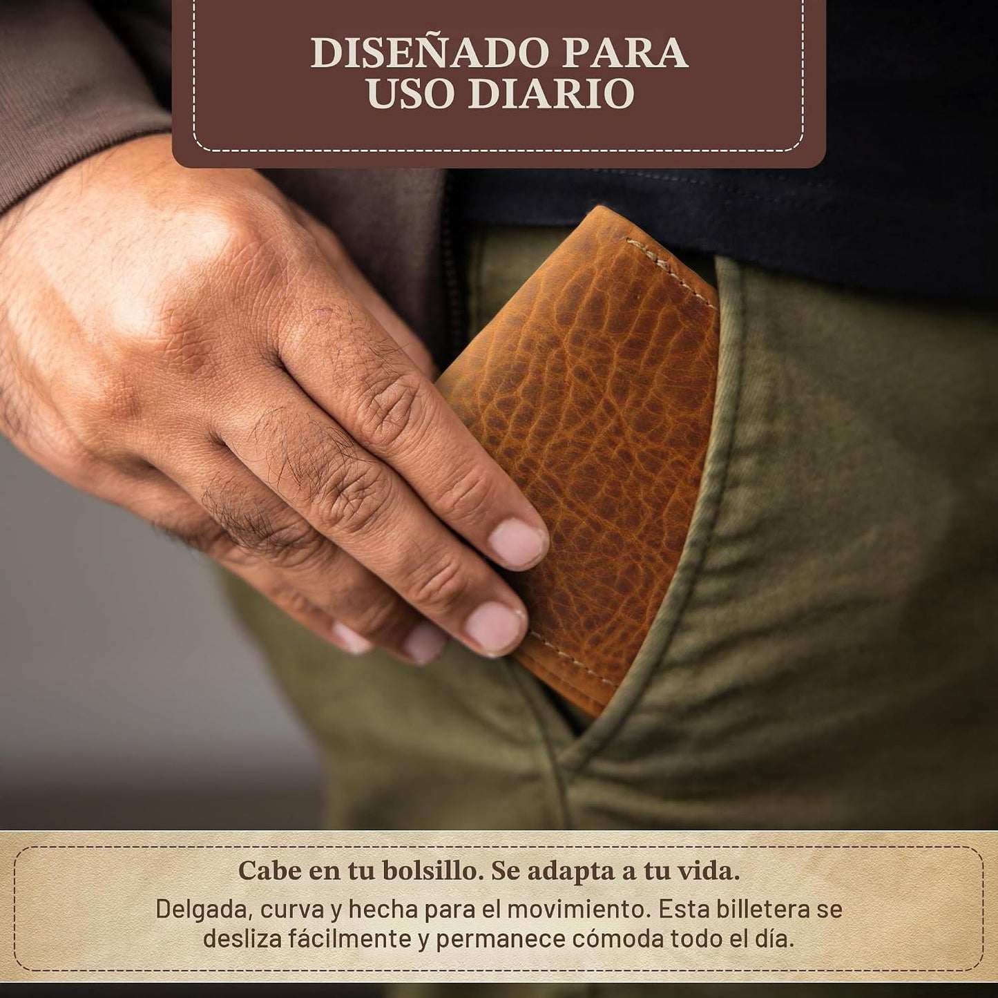 ROGUE WALLET Cartera de piel de bisonte genuino para hombre, RFID d...