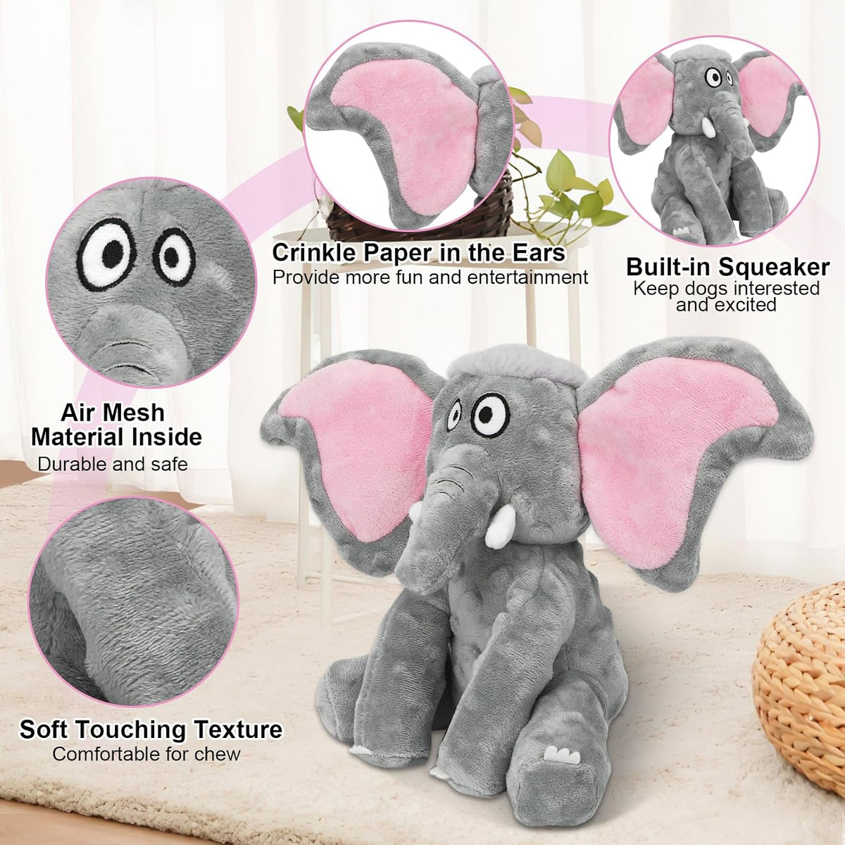 Letsmeet - Juguetes de peluche grandes y chirriantes y papel arruga...