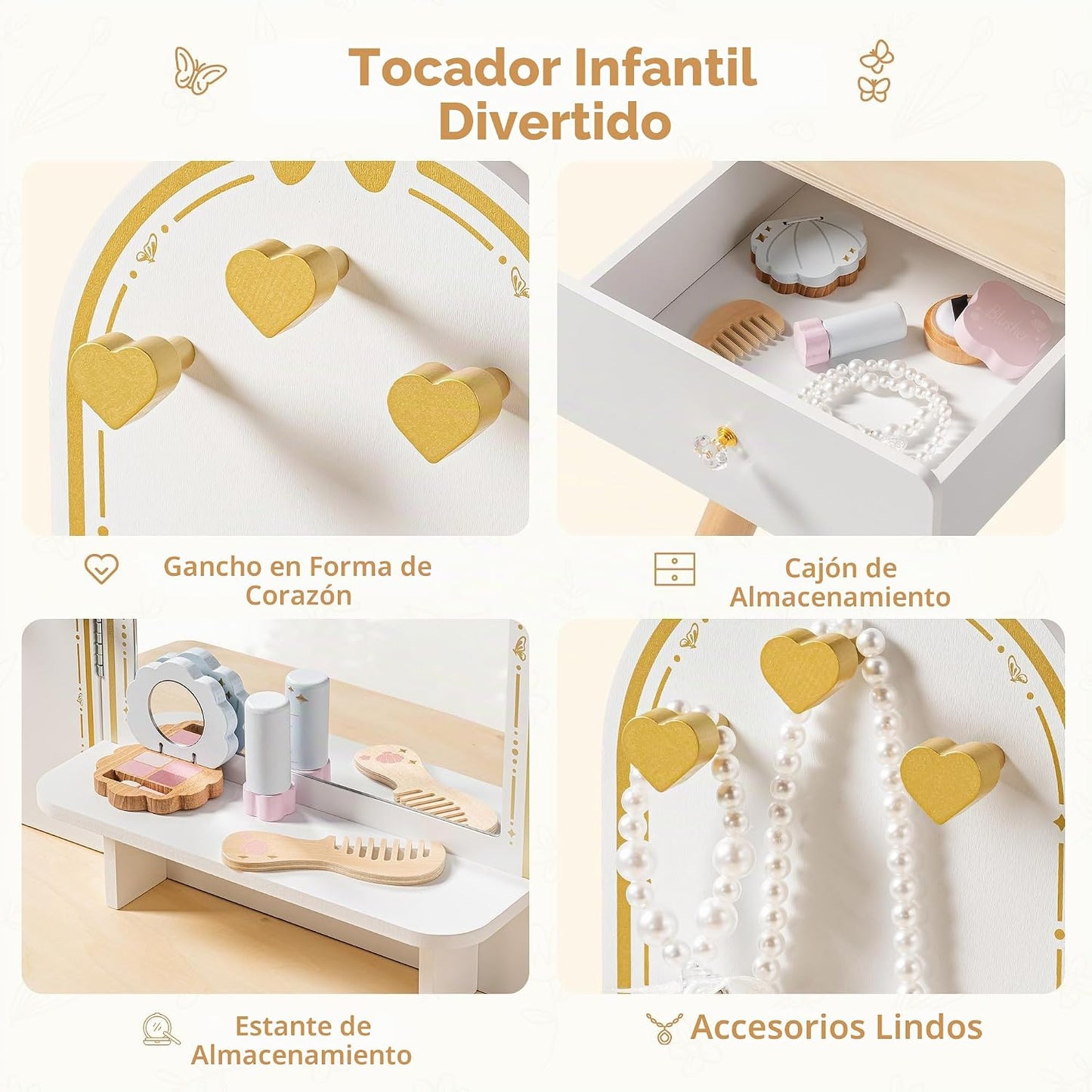 ROBUD Juego de mesa y silla para niños, juego de tocador para niñas...