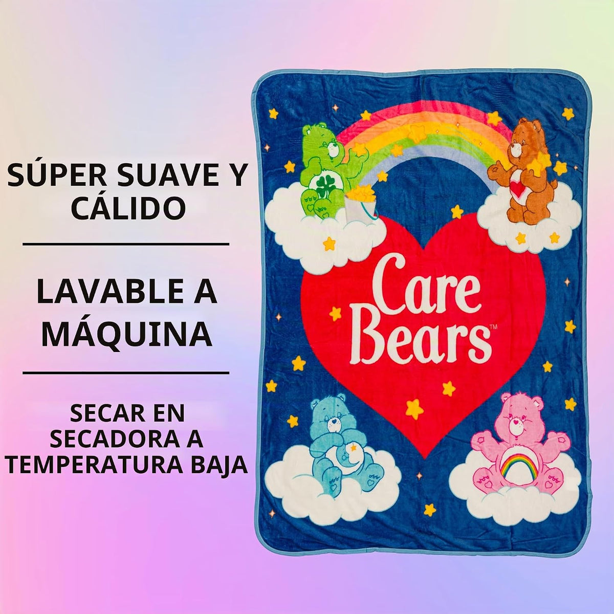 Silver Buffalo Care Bears Logo de corazón arcoíris con Cheer, Dormi...