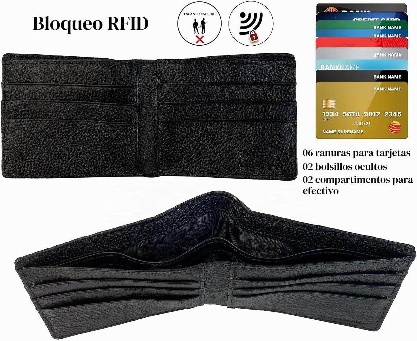 HATA Billetera plegable de cuero para hombre, con bloqueo RFID, bol...