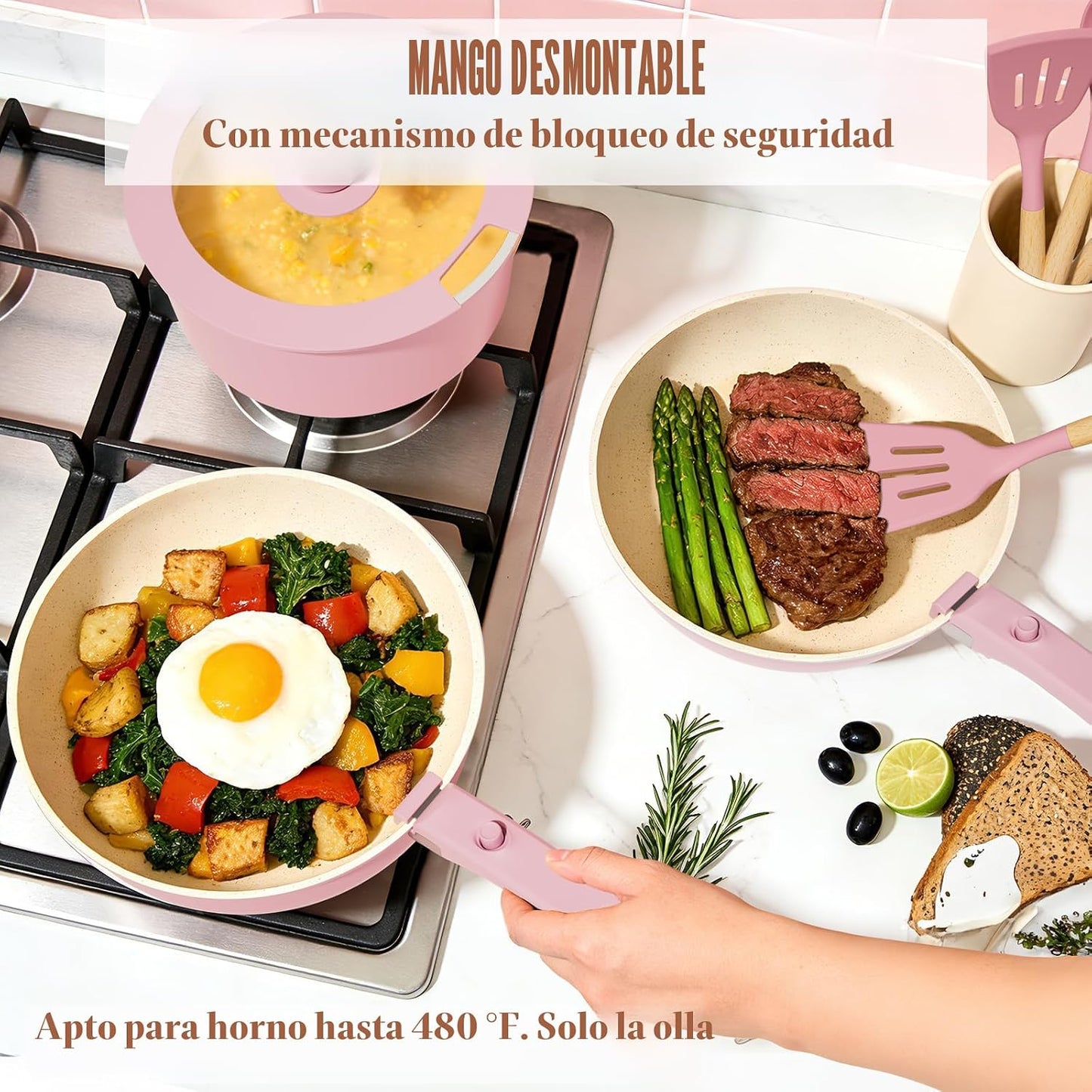 Umite Chef Juego de ollas y sartenes antiadherentes, juego de 21 pi...