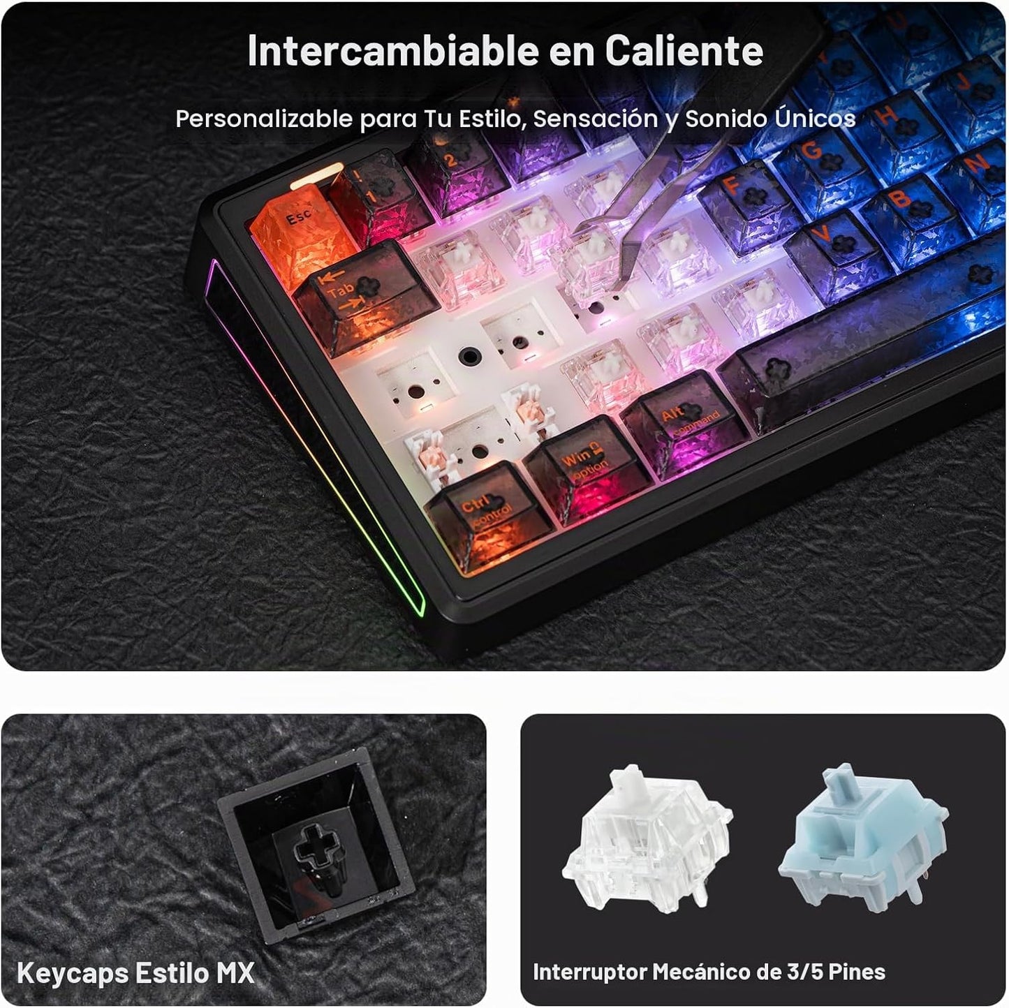 EPOMAKER TH65 Teclado mecánico inalámbrico para juegos con perilla...