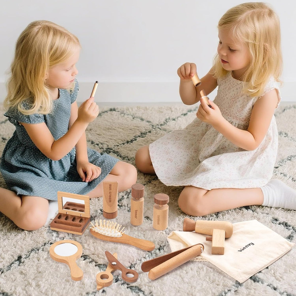 kienvy Juego de 11 juguetes de maquillaje de madera para niñas, kit...