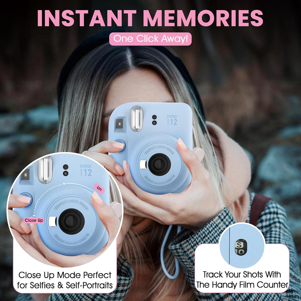 Fujifilm Cámara Instantánea Instax Mini 12 Azul Pastel + Funda Dise...