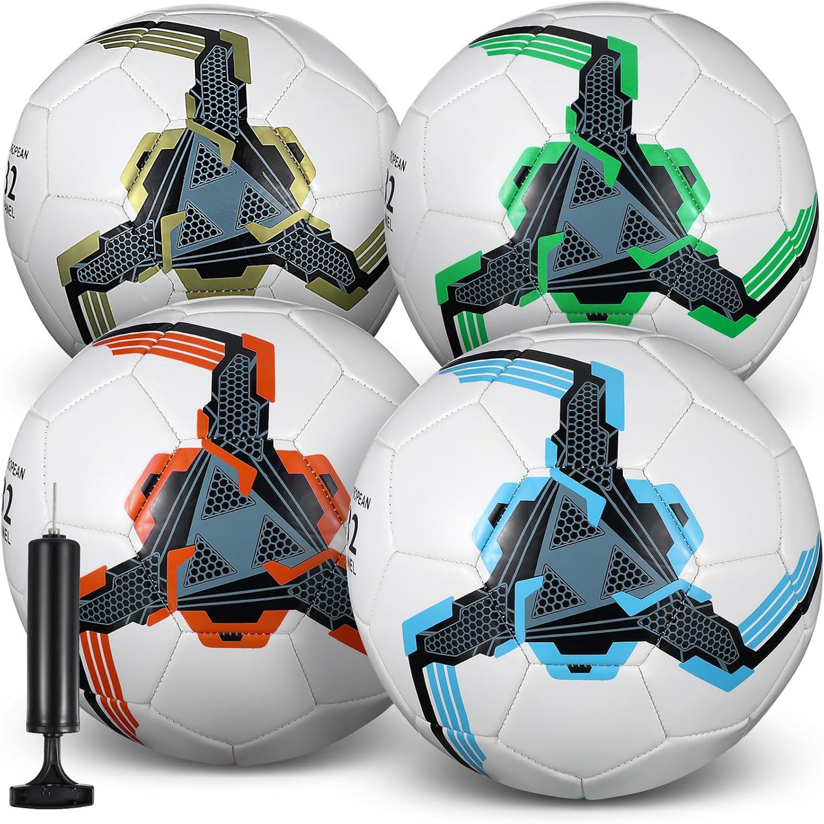 Tradder Paquete de 4 pelotas de fútbol con bomba, tamaño 3, 4, 5, p...