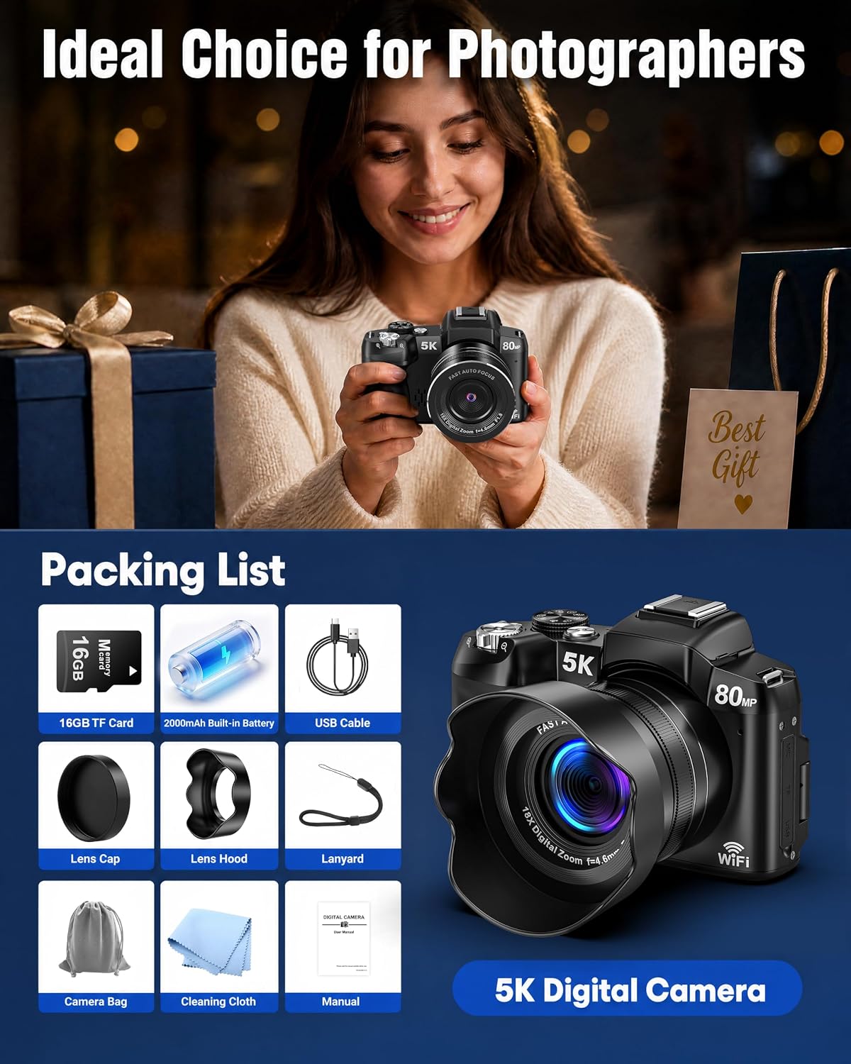 Cámaras digitales 5K para fotografía \u2013 Foco automático rápido...