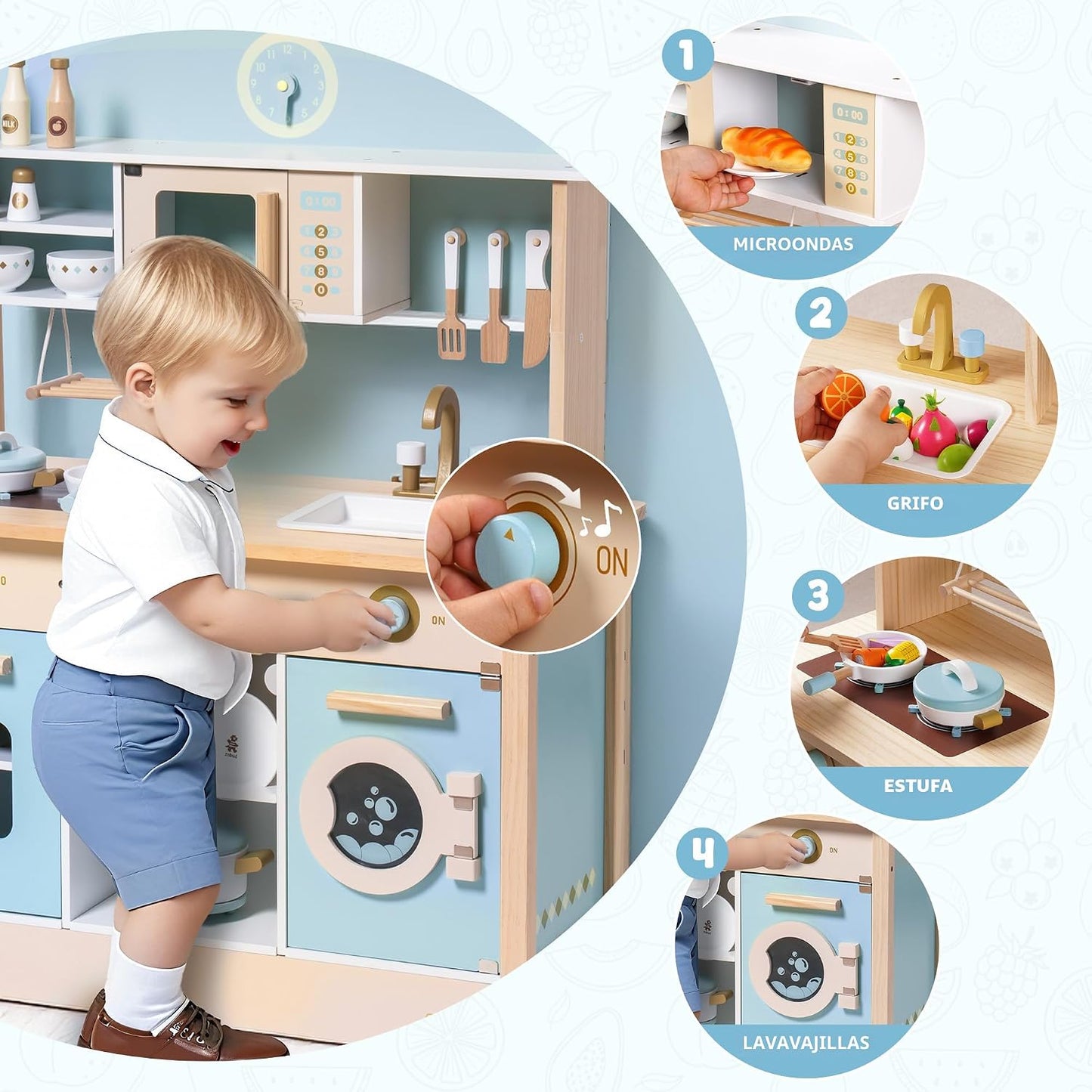 ROBUD Juego de cocina de madera para niños pequeños, regalo de coci...