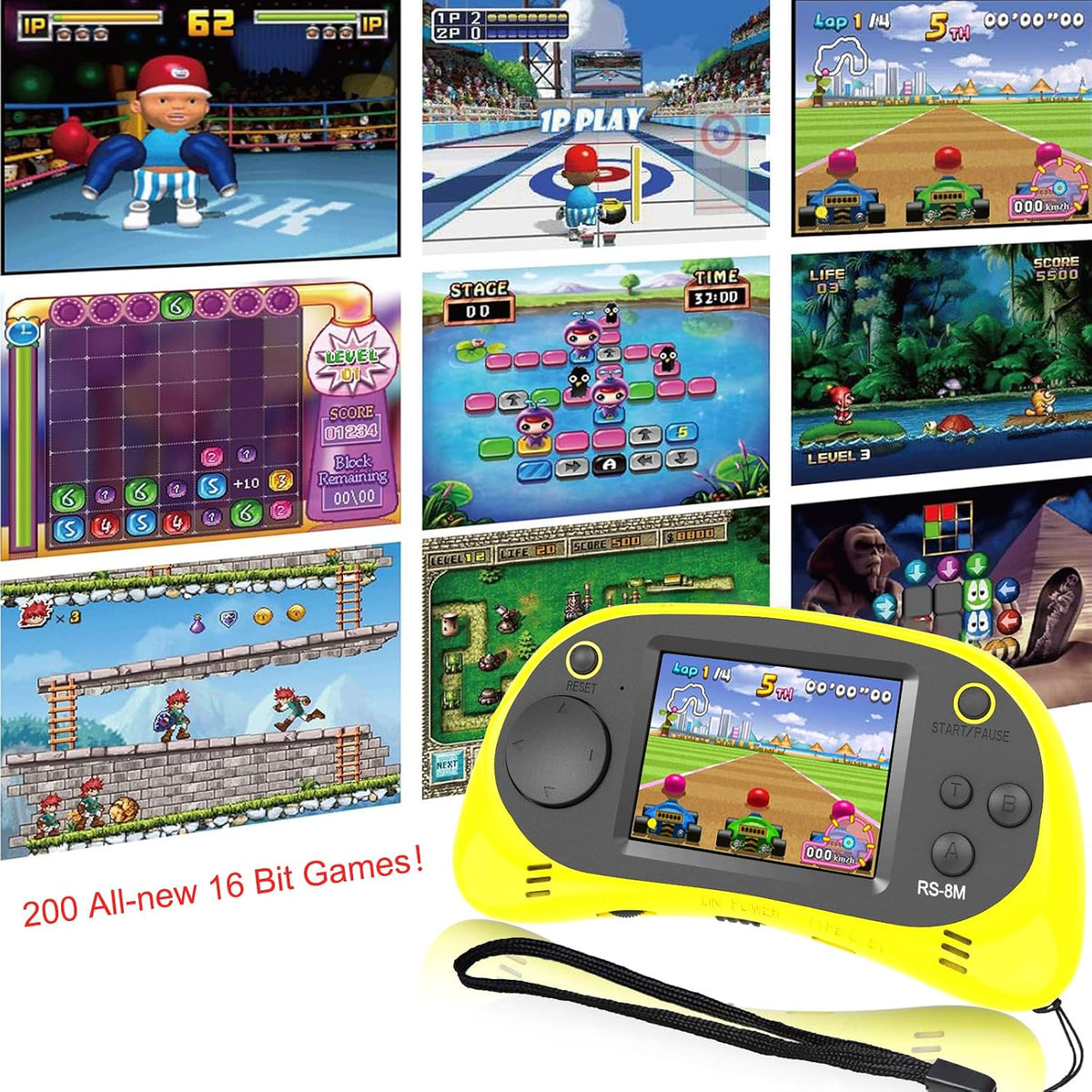 EASEGMER Juegos electrónicos portátiles de 16 bits para niños con 2...