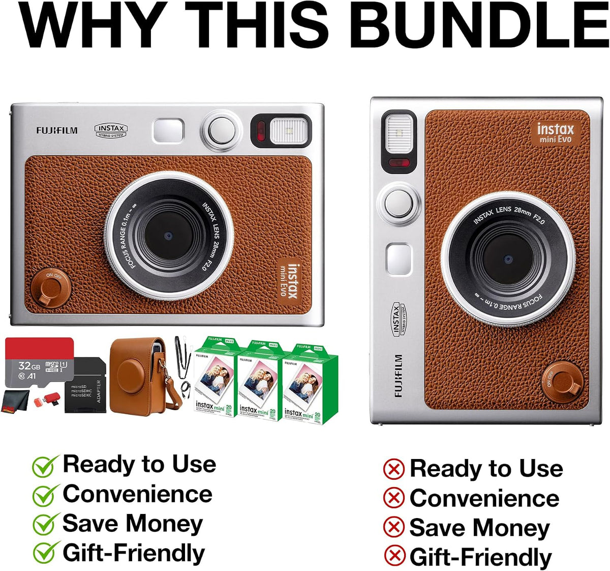 Fujifilm Instax Mini EVO - Kit de cámara instantánea híbrida (marró...