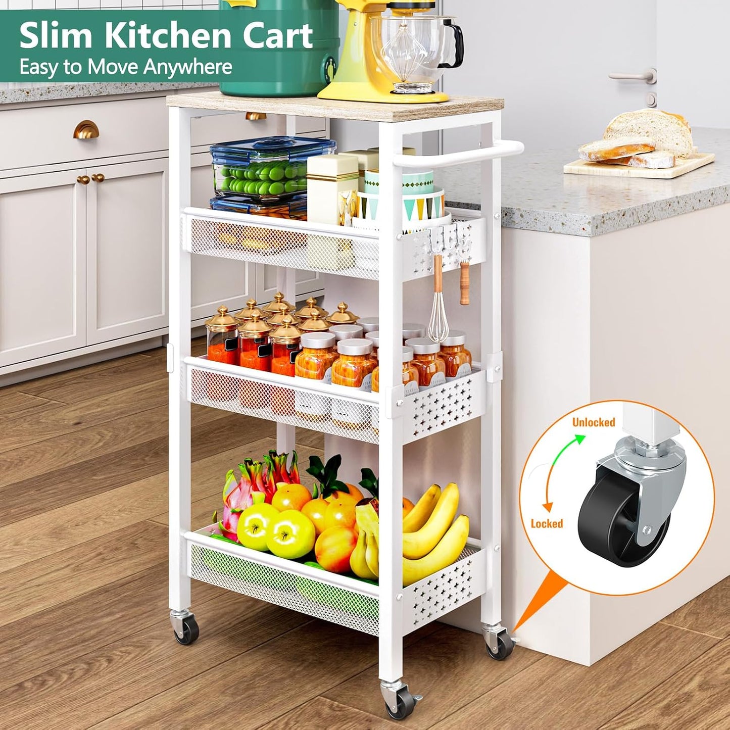 Vivihomety Carrito de Almacenamiento Utilitario Delgado con Ruedas,...