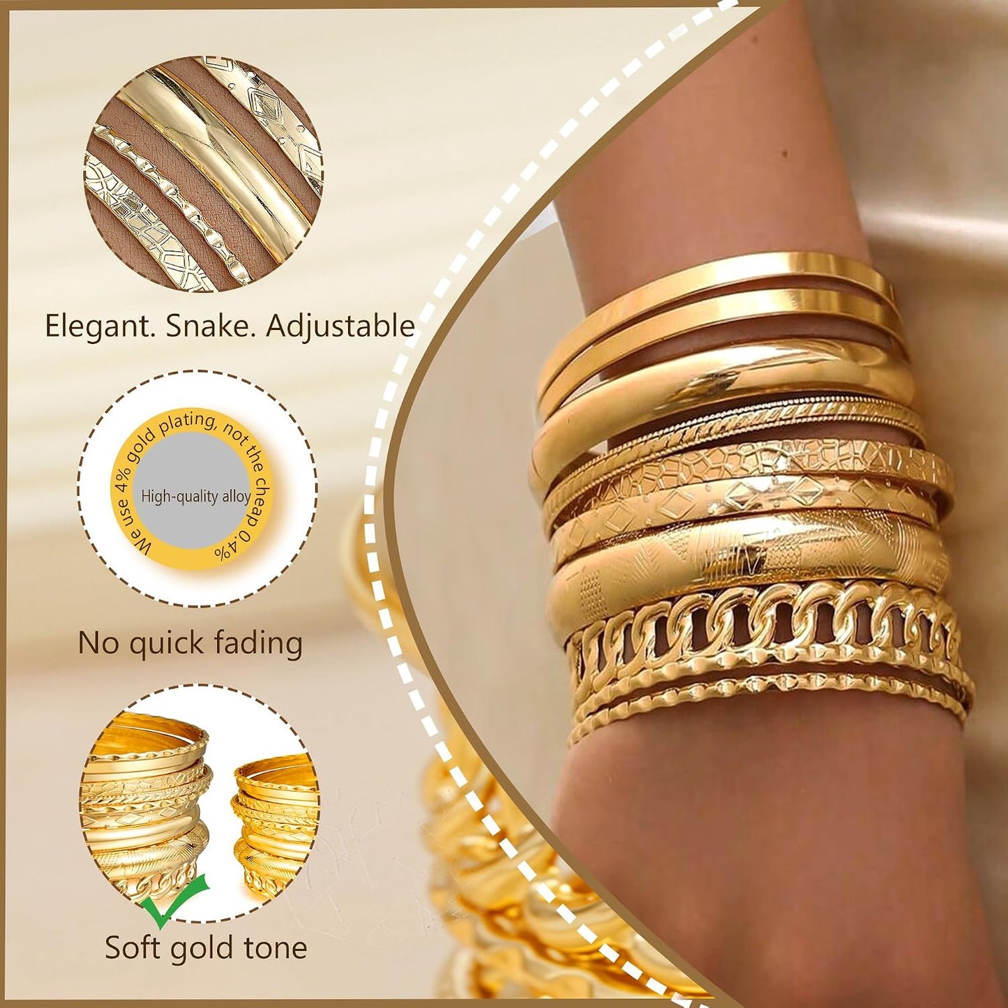 ÌF ME - Pulseras de bangle de oro para mujer, conjunto de pulseras...
