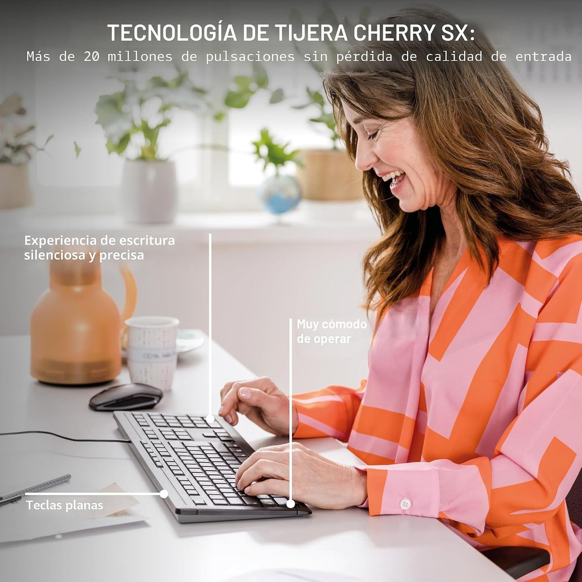 Cherry Teclado Stream | Silencioso delgado con cable | Teclas silen...