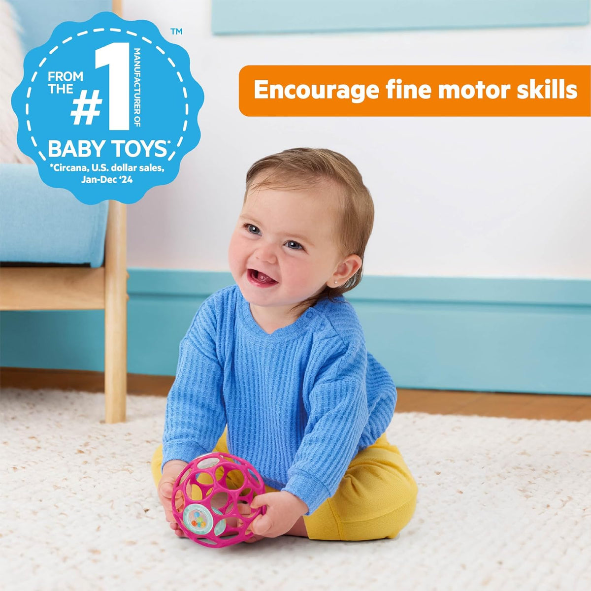 Bright Starts Oball Rattle - Juguete de agarre fácil, color rosa, p...