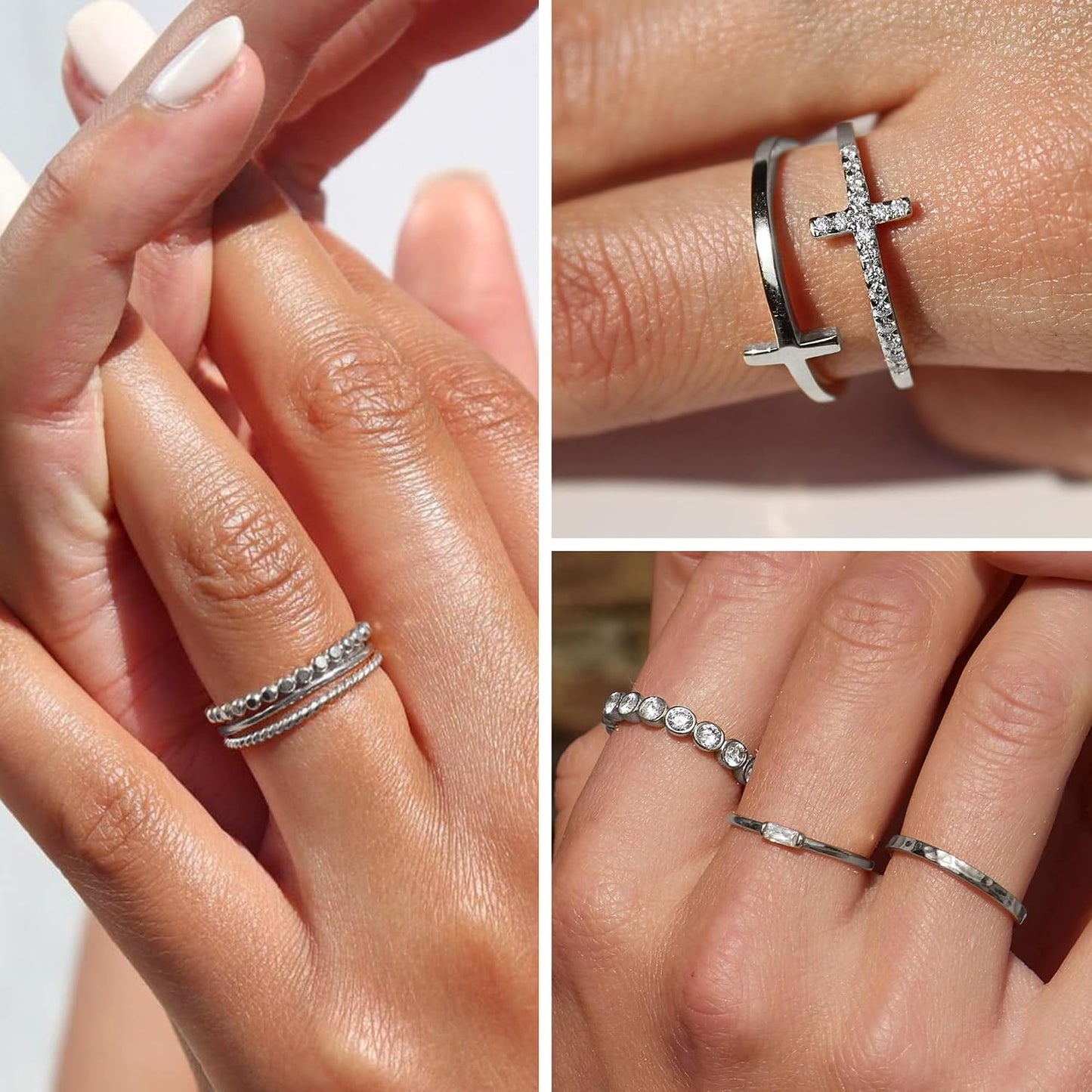 FAXHION Juego de 25 anillos apilables de oro para mujer, anillo de...