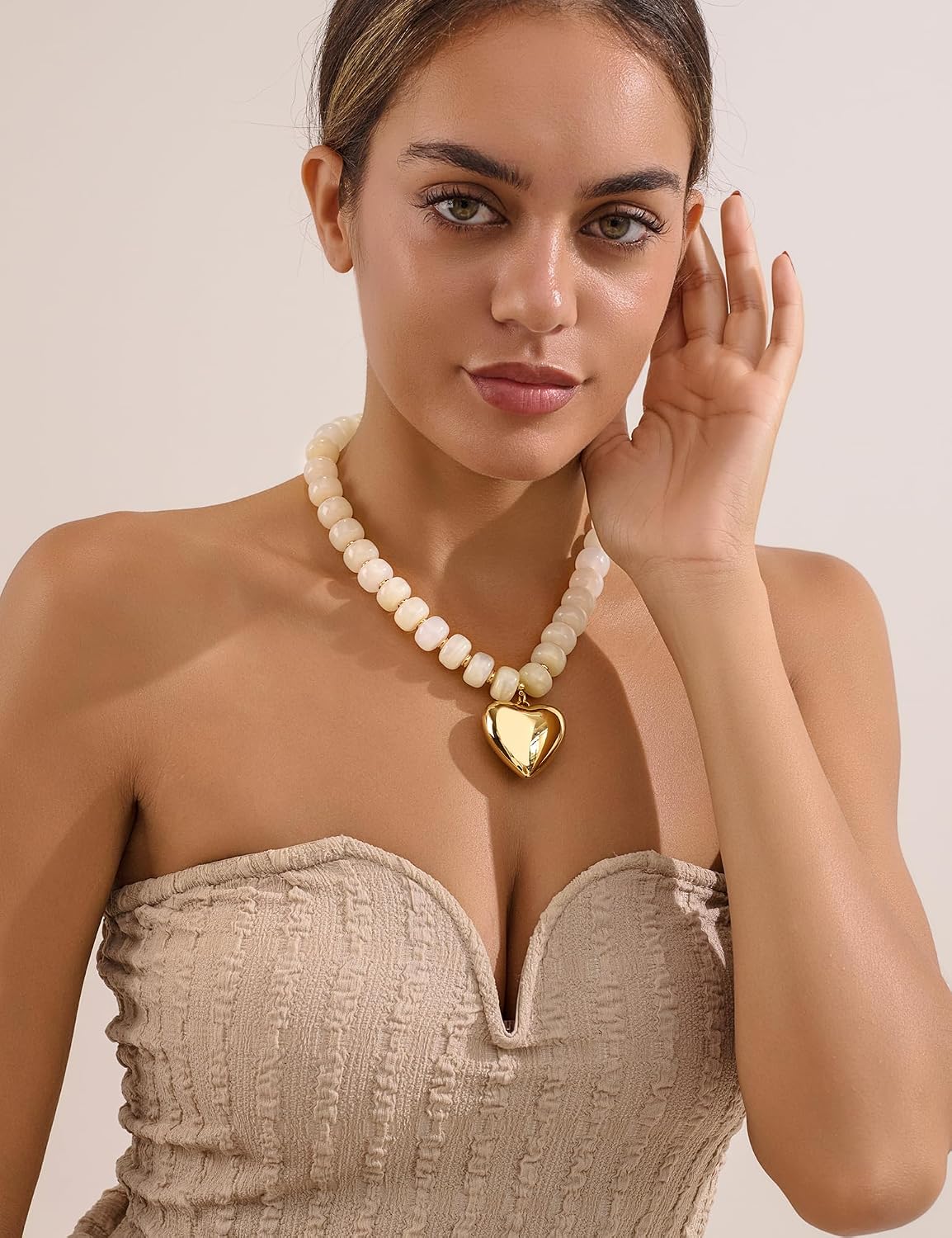 WOWORAMA Collares de corazón grueso para mujer, gargantilla de resi...