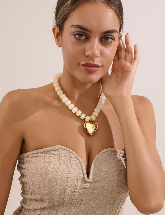 WOWORAMA Collares de corazón grueso para mujer, gargantilla de resi...